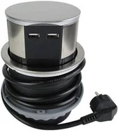 Akcesoria do oświetlenia - Orno 01. Polska Gniazdo meblowe wysuwane z blatu 3 x 250 V AC z USB i przewodem 1,5 m OR-AE-1381 INOX - miniaturka - grafika 1