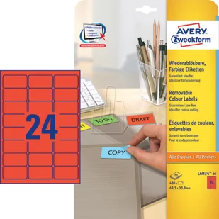 Avery Etykiety usuwalne 210x297 mm czerwone - Papier do drukarek - miniaturka - grafika 2