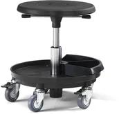 Pozostałe wyposażenie warsztatu - AJ Czarny obrotowy taboret na kółkach Siedzisko poliuretan 210603 - miniaturka - grafika 1