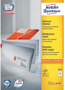 Avery Zweckform Etykiety Uniwersalne 70x36 mm Białe 2400 szt. Zweckform 3475 - Etykiety do drukarek - miniaturka - grafika 3