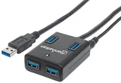 Huby USB - Manhattan USB 3.0 Hub (4 ports, zasilanie przez zasilacz sieciowy lub USB) 162302 Czarny 0766623162302 - miniaturka - grafika 1