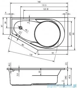 Riho Yukon L 160x90 lewa biała +nogi +syfon BA35/09/AMC55 - Wanny - miniaturka - grafika 2