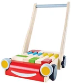 Klocki - Plan Toys , Drewniany wózek - chodzik z klockami - miniaturka - grafika 1