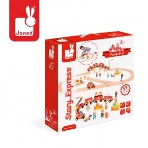 Janod Straż pożarna kolejka drewniana zestaw 33 części - Pociągi dla dzieci - miniaturka - grafika 3