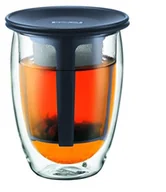 Szklanki - Bodum TEA FOR ONE szklanka do herbaty z filtrem z tworzywa sztucznego (podwójne ścianki, ziolowana, 0,35 l) K11153-01 - miniaturka - grafika 1
