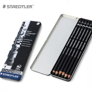 Staedtler 100B G6 Mars Lumograph zestaw 6 ołówków wysokiej jakości w metalowym opakowaniu, różne grubości, kolor czarny 100B G6 - Ołówki - miniaturka - grafika 3