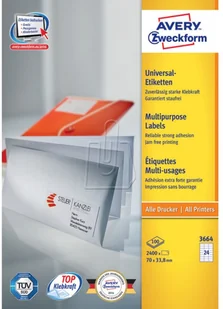 Avery Zweckform Etykiety Uniwersalne 70x33,8 mm Białe 2400 szt. Zweckform 3664 - Etykiety do drukarek - miniaturka - grafika 4
