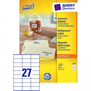 Avery Etykiety uniwersalne Zweckform trwałe 70 x 32 mm, 2700 etykiet - Etykiety do drukarek Avery Etykiety uniwersalne Zweckform trwałe 70 x 32 mm, 2700 etykiet - Etykiety do drukarek - miniaturka - grafika 1