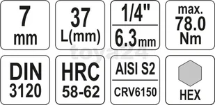 Yato KLUCZ TRZPIENIOWY HEX 1/4 7MM L37MM YT-04374 - Klucze i nasadki - miniaturka - grafika 4
