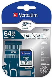 Karta pamięci Verbatim Pro SDXC 64GB UHS-I V30 U3 (90R/45W) (47022) - Karty pamięci - miniaturka - grafika 2